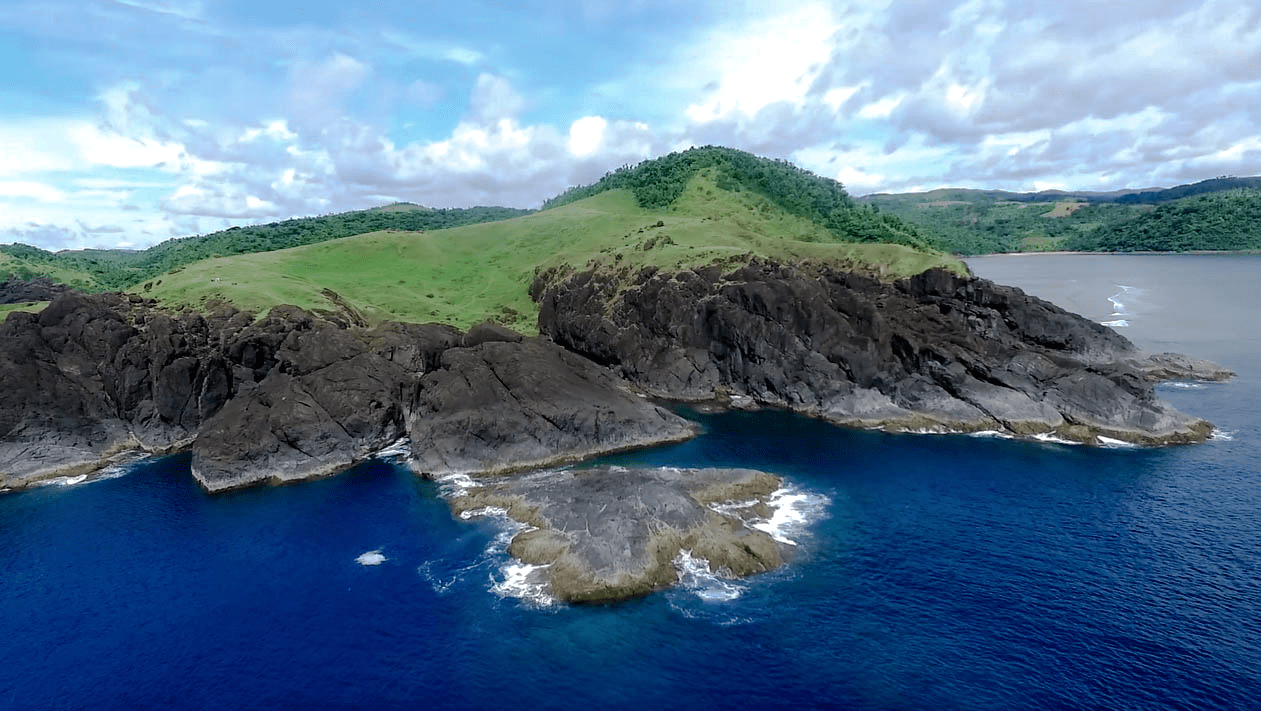 Binurong Point natural landmark and viewpoint in the Catanduanes Province Philippines shot by drone footage